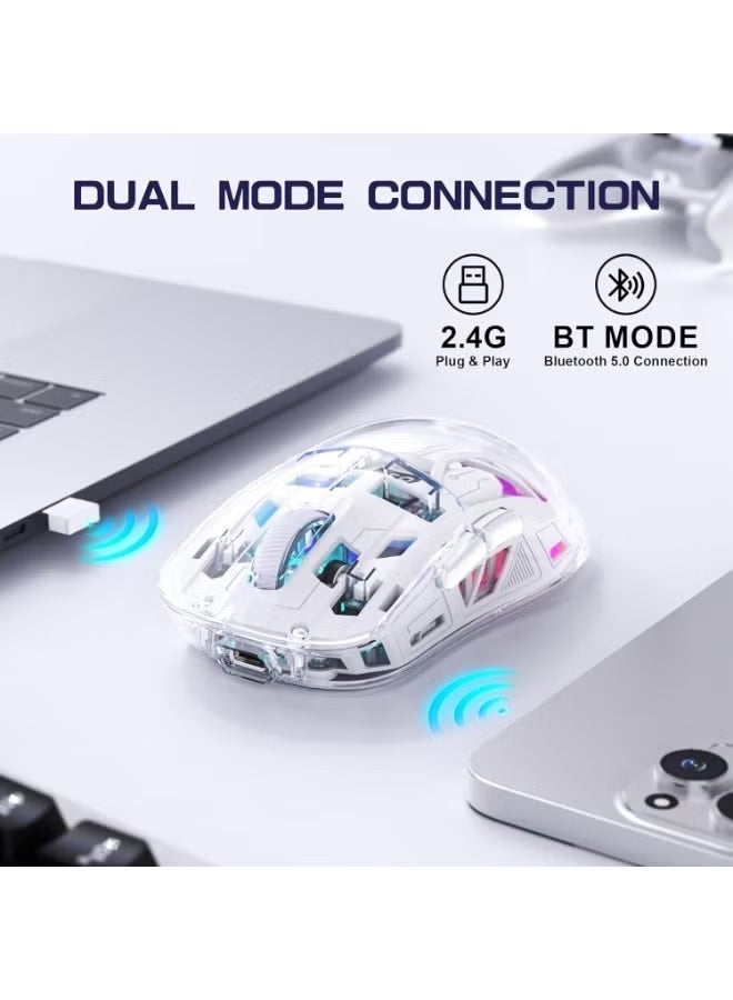 أريزون ماوس الألعاب AM-07 | الوضع المزدوج 2.4G/بلوتوث | ماوس لاسلكي شفاف RGB | قابلة للشحن | 4000 ديسيبل متوحد الخواص قابل للتعديل | عرض البطارية - Image 5